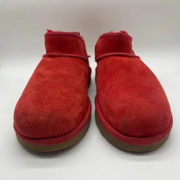 UGG Ultra Mini Red Classic Booties Leather Ankle Boots Winter Women's size 9 - Picture 4 of 11